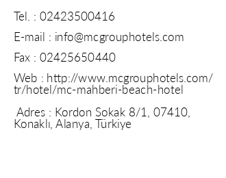 Mc Mahberi Beach Hotel iletiim bilgileri